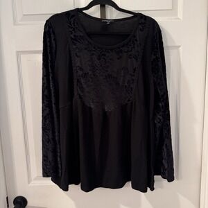 SIGNATURE STUDIO Burnout Velvet Thermal Waffle‎ Knit Top Whimsigoth Black Sz 1X